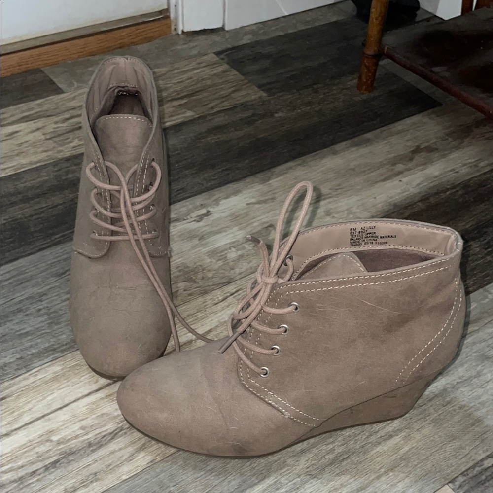 Women's Taupe Lace-Up Ankle Boots